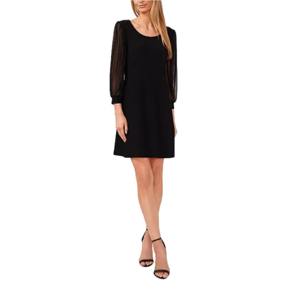 CeCe • NWT Glitter Sleeve Mixed Media Dress • Rich Black • Medium